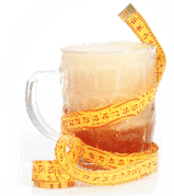 beer mug and tape measure on white. Diet concept