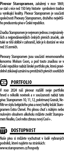 Pivovar Staropramen, zalo en v roce 1869, se stal s v ce ne  150 lety historie symbolem tradice a vynikaj c  kvality...