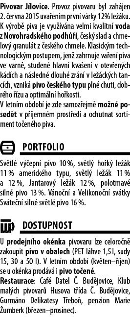 Pivovar J lovice. Provoz pivovaru byl zah jen 2. ervna 2015 uva en m prvn  v rky 12% le  ku. K v rob  piva je vyu  v...