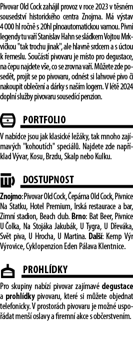 Pivovar Old Cock zah jil provoz v roce 2023 v t sn m sousedstv historick ho centra Znojma. M  v stav 4 000 hl ro n  ...